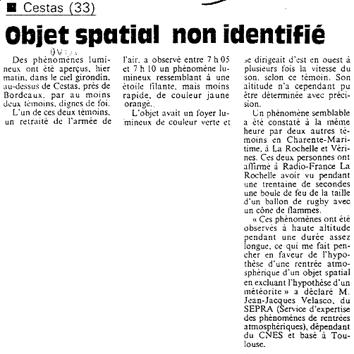 OBJET SPATIAL NON IDENTIFIE M&ecirc;me article que les pr&eacute;c&eacute;dents