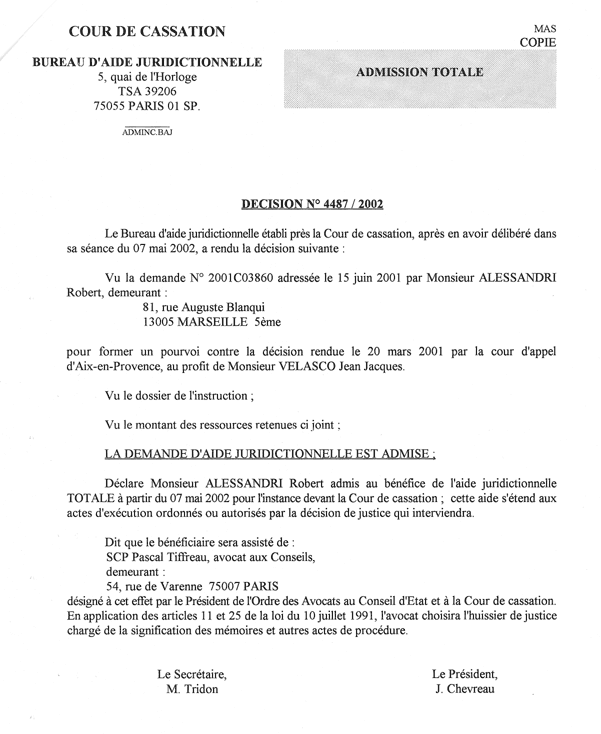 Admission &agrave; l'aide juridictionnelle