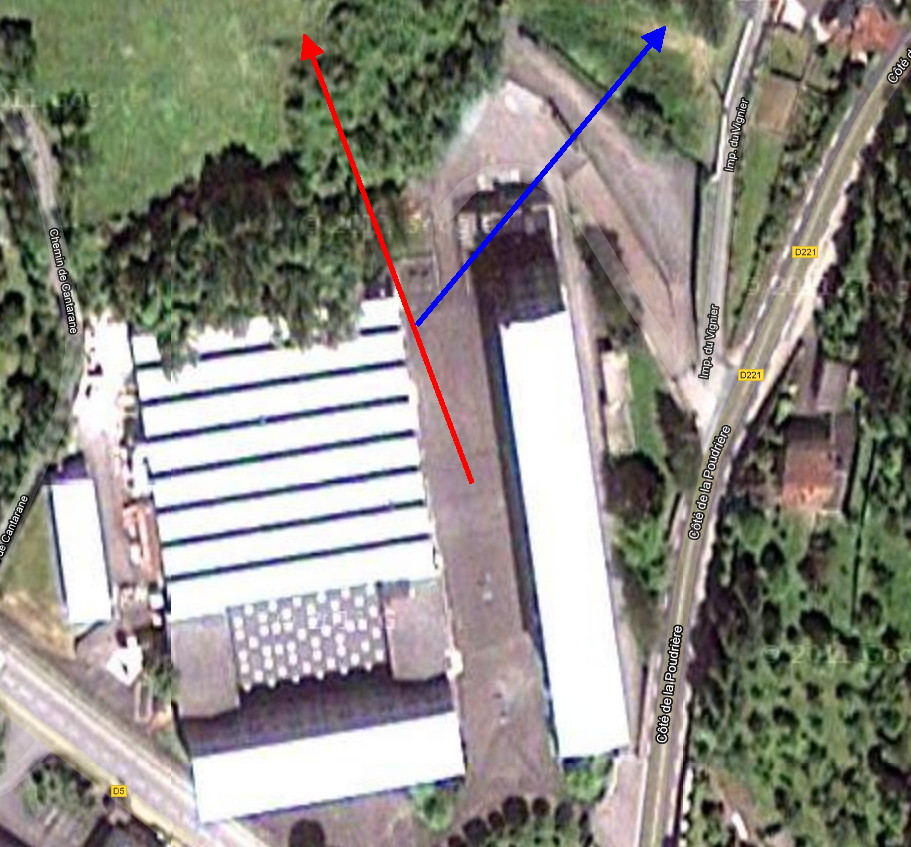 Carte du lyc&eacute;e, avec les directions de d&eacute;but et fin d'observation