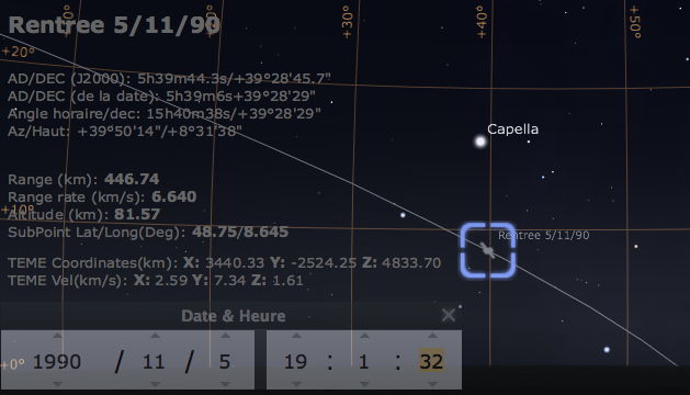 Fin de trajectoire de la rentr&eacute;e dans le ciel