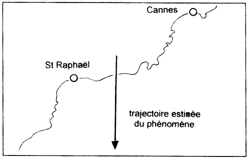 Plan avec la direction de passage, du nord au sud &agrave; l'est de Saint Rapha&euml;l
