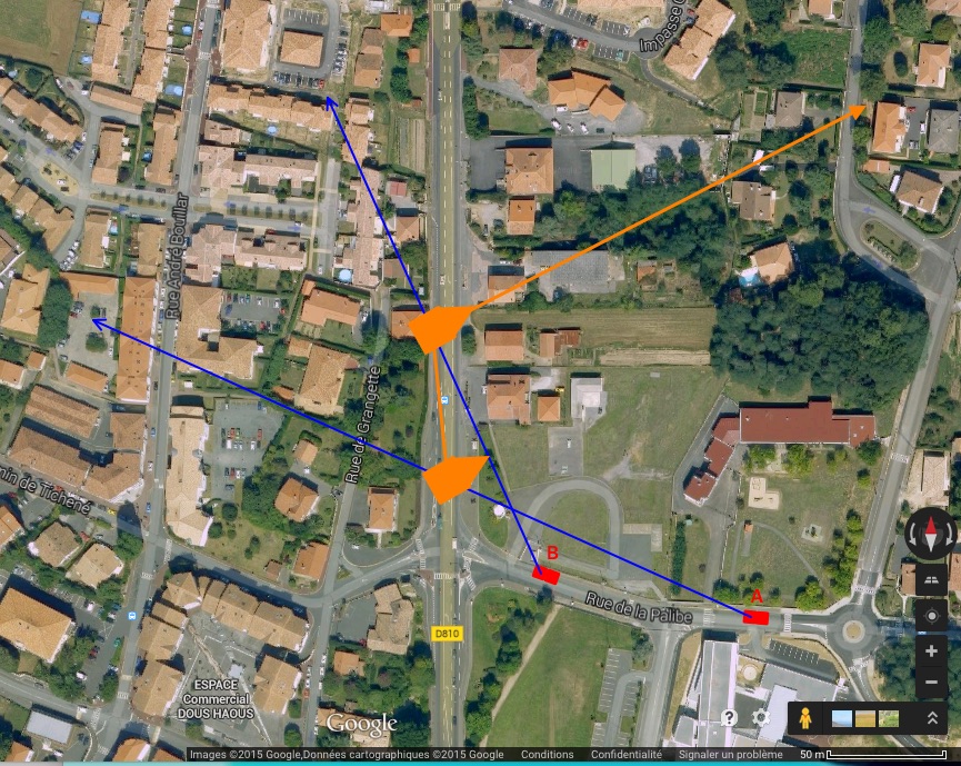 Reconstitution de la trajectoire apparente de la rentr&eacute;e sur un plan Google Maps