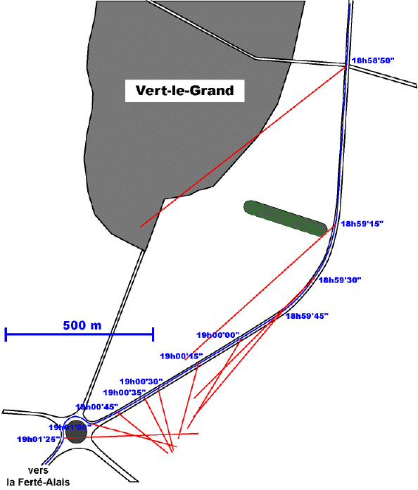 Carte avec direction de la rentr&eacute;e et d&eacute;placement du t&eacute;moin