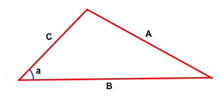 Triangle avec l'angle a et les c&ocirc;t&eacute;s B, A et C (A &agrave; l'oppos&eacute; de a)