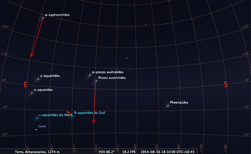 Radiant des capricornides d&eacute;vi&eacute; de 15 degr&eacute;s vers le sud, celui des pisces austrinides de presque 20 degr&eacute;s, et celui de delta-aquarides de quelques degr&eacute;s vers le nord-ouest.
