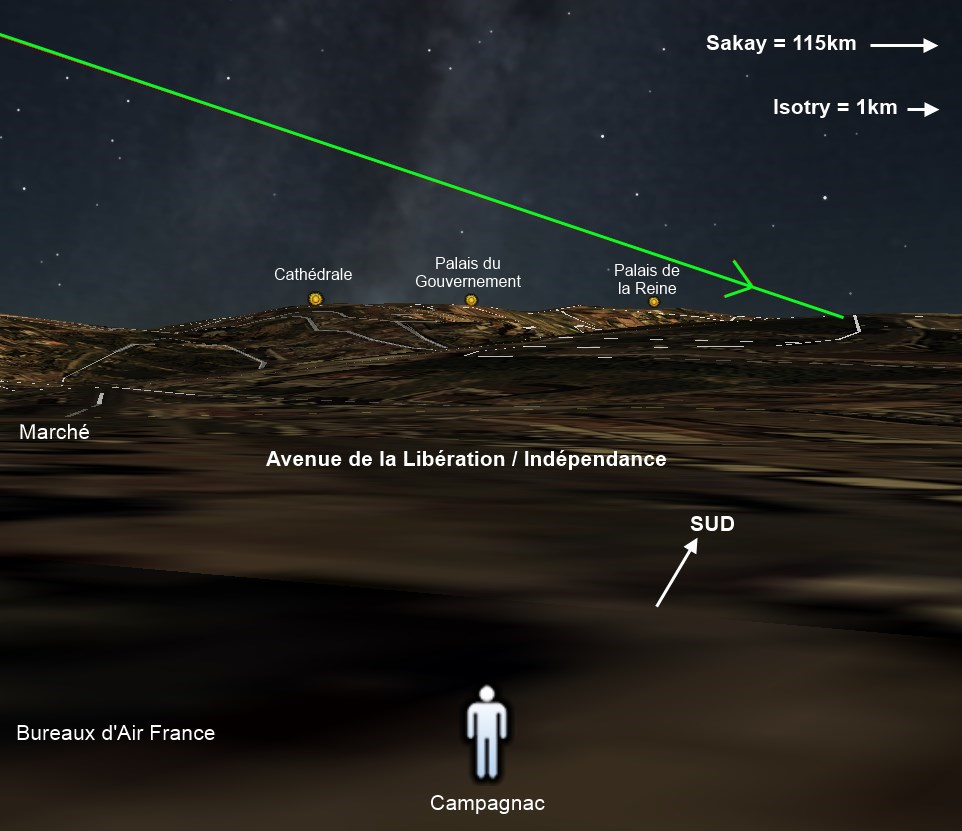 Trajectoire inclin&eacute;e passant tr&egrave;s au-dessus des collines