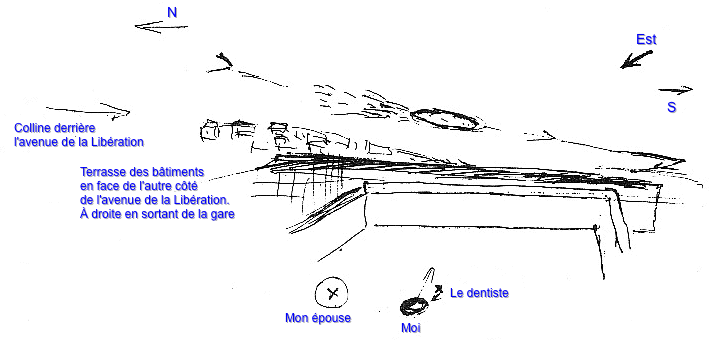 Dessin du t&eacute;moin, objet lenticulaire suivi d'une tra&icirc;nŕe